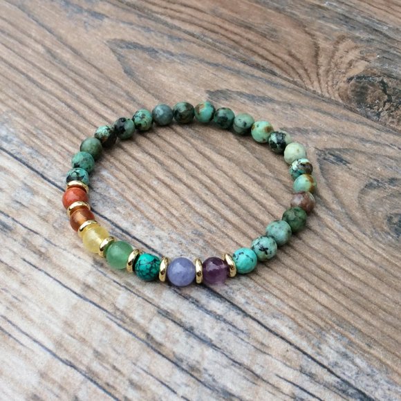 Chakra bracelet with African Turquoise, Rainbow bracelet, healing bracelet - Picture 4 of 9